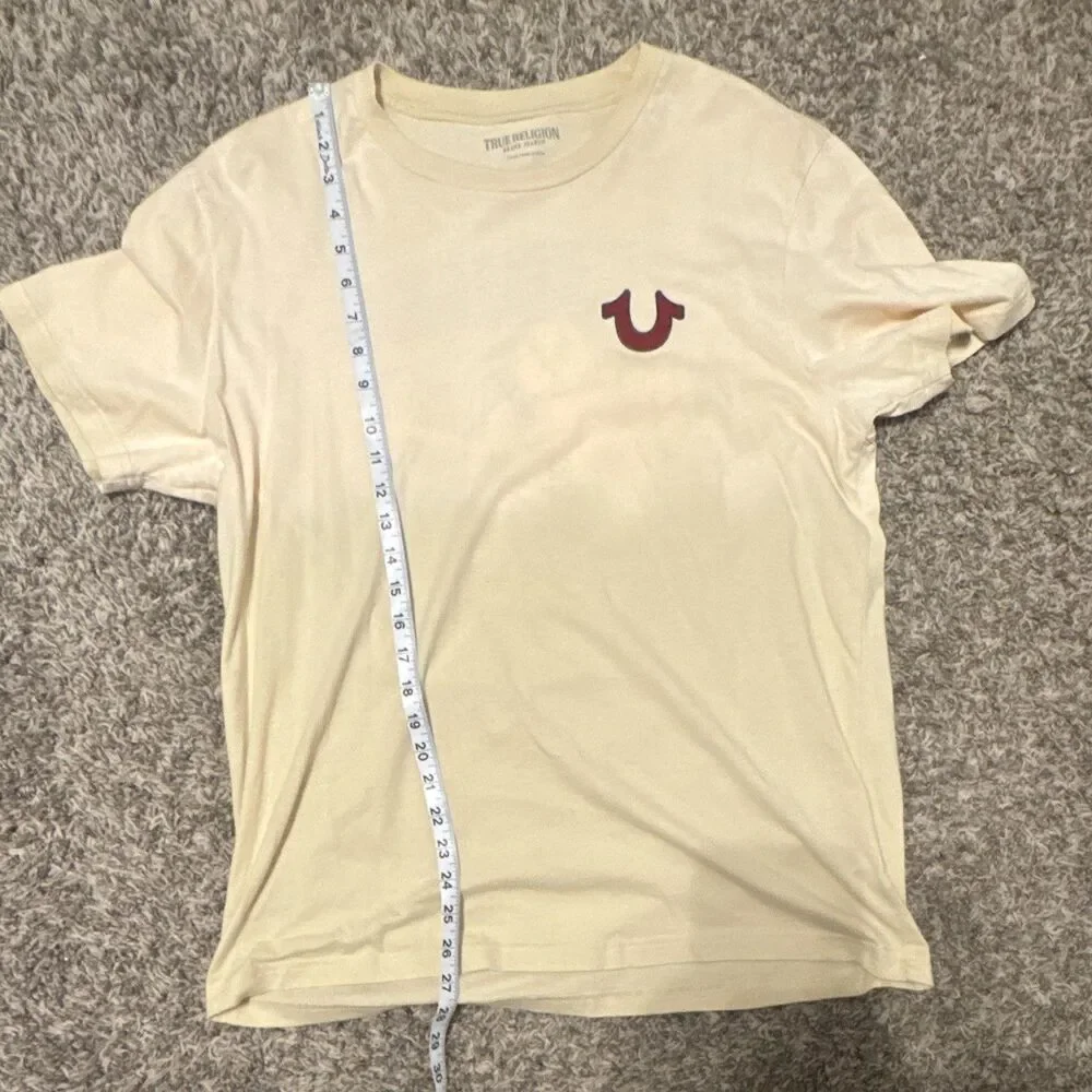 True Religion Men’s L Beige Buddha Logo Crew Neck Short Sleeve T-Shirt